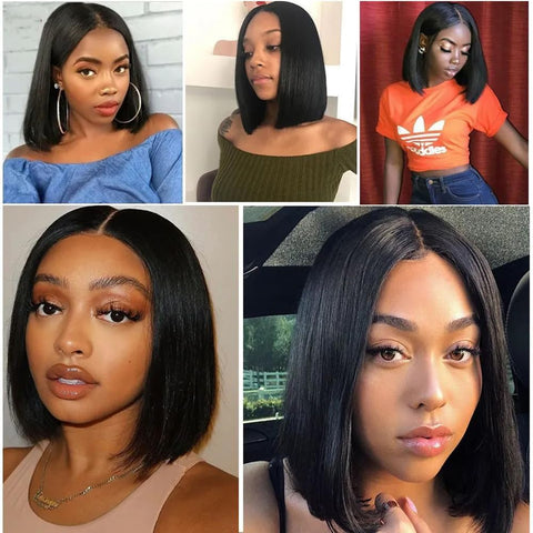 Straight Human Hair Bob Wigs 13X4 HD Lace Front Human Hair Wigs Pre Plucked with Baby Hair Brazilian Straight Short Bob Wigs for Women (10Inch)