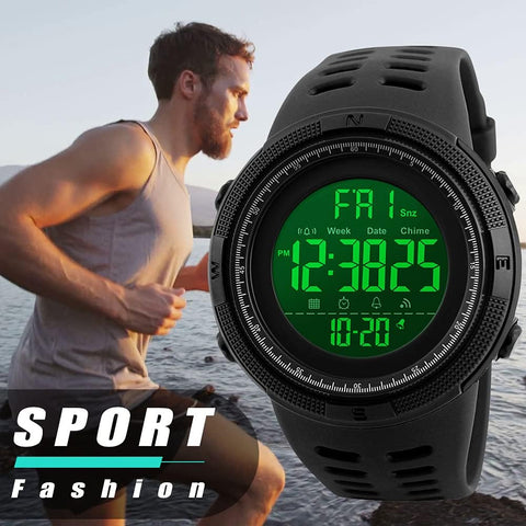 Mens Digital Watch - 50M Waterproof Men Sports Watches, Black Big Face LED Military Wrist Watch with Alarm/Countdown Timer/Dual Time/Stopwatch/12/24H Format for Man