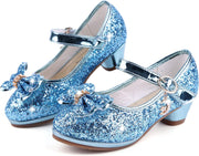 Girl Sandals Glitter Princess Shoes Sequin Party Shoes Bling Bowknot High Heels Wedding Birthday Dress Shoes Comfort Bright Diamond Cosplay Dance Shoes for Little Girls Pink Silver Blue Purple White