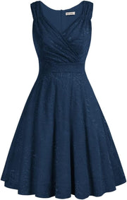 Women Sequins Velvet Banquet Dinner Dress 50S Autumn Winter V-Neck A-Line Dress