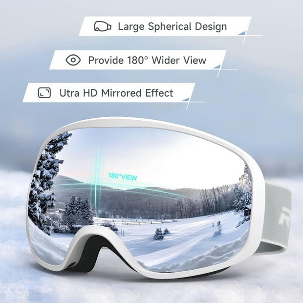 Ski Goggles, Skiing Goggles for Snowboard Jet Snow 100% UV Protection, Anti-Glare Ski Goggles Dual Lens for Women Men Youth OTG over Helmet Compatible, Skiing Snowboarding Cycling Motorcycle