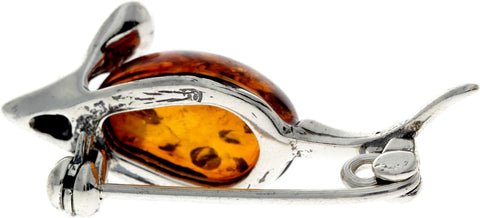 925 Sterling Silver & Genuine Baltic Amber Jewellery - Mouse Brooch 4107