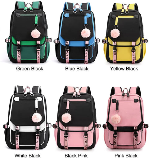 Teenage Girls' Backpack Middle School Students Bookbag Outdoor Daypack with USB Charge Port