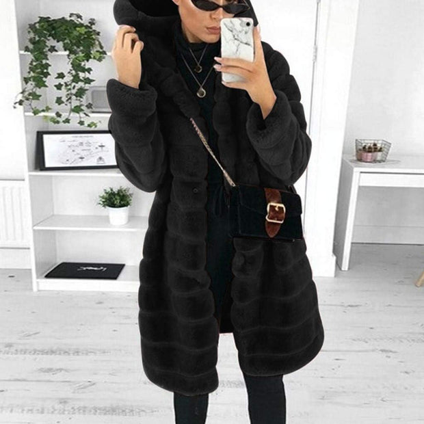 Women Faux Fur Coat Hooded Breathable Cardigan Jackets Baggy down Jackets Thicked Longline Warm Winter Peacoats Outdoor Outwear Cardigan 2023 Winter Oufits