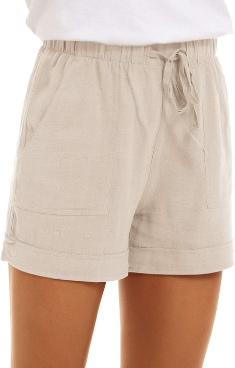 Womens Solid Colour Drawstring Shorts with Pockets Loose Casual Pants