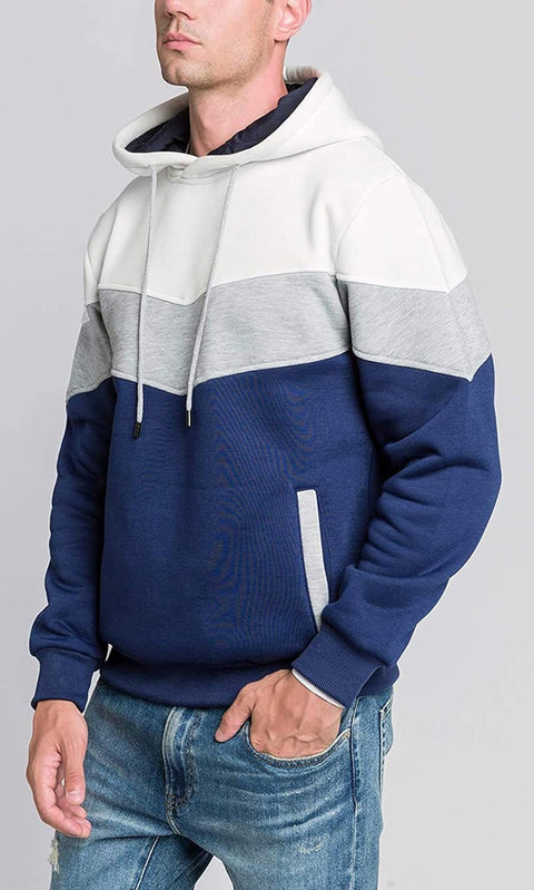 Mens Hoodie Pullover Color Block Sweatshirts Long Sleeve Hoody Drawstring Casual Tops with Pockets