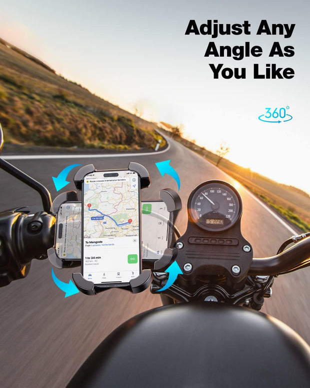 Universal Bike Phone Mount,Motorcycle Phone Holder-Sturdy and Secure,One-Hand Operation,360°Rotating,Security Lock, Compatible for All Iphone Series and Other 4.7"- 6.8" Cellphone.