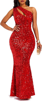 Sequins Fashion Sleeveless Oblique Collar Mermaid Women'S Maxi Dress Bodycon Dress Party Dress