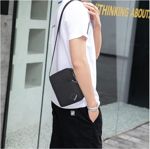 Mens Shoulder Bag Nylon and Oxford Crossbody Bag, Messenger Bag with Zipper and Adjustable Strap