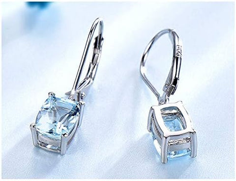 Genuine 925 Sterling Silver Sky Blue Topaz Drop Earrings Elegant Gemstone Wedding Engagement Jewelry for Women Gifts