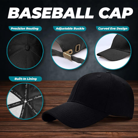 Plain Baseball Caps for Mens and Womens with Adjustable Buckle, Baseball Caps Mens Is a Sports Cap for Men'S Accessories, Black Cap for Men Can Use Running, Gym, Fashion, Office and Outdoor Mens Caps.