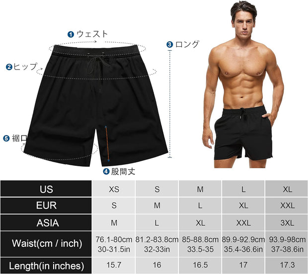 Men'S Swim Trunks Mens Board Shorts with Zipper Pockets Surfing Stretchy Beach Shorts Breathable Mesh Lining Quick Dry