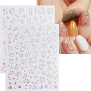 9 Sheets Aurora Holographic Nail Art Stickers Decals Self-Adhesive Stars Moon Nail Supplies Nail Art Design Decoration Accessories