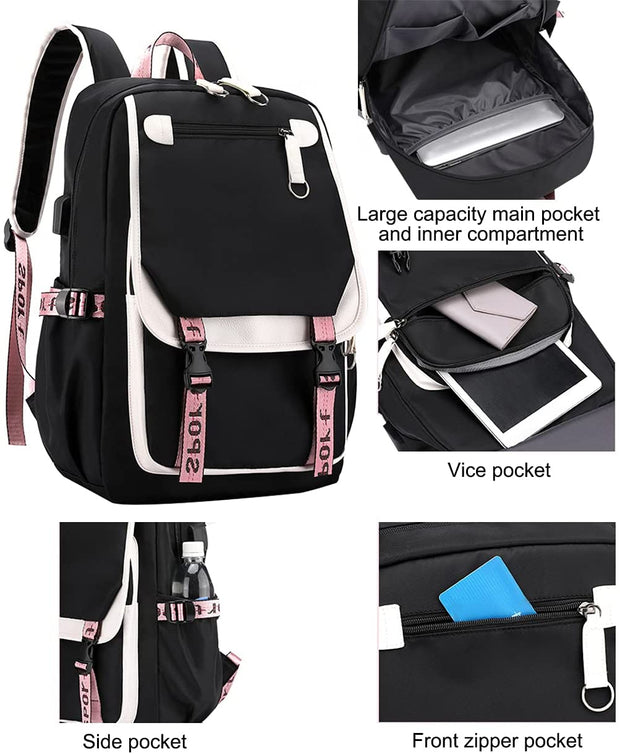 Teenage Girls' Backpack Middle School Students Bookbag Outdoor Daypack with USB Charge Port