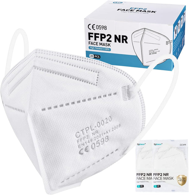 FFP2 Masks 20 Pack KN95 EU0598 Certified EN149 Standard FFP2 Face Mask 5-Layer Protective Efficient Filtration, Superb Breathability FFP2 Mask Individually Wrapped