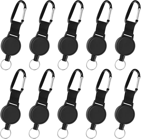 3 Pieces Heavy-Duty Retractable Keychains Retractable Badges Reel Clip with 65Cm/ 25 Inches Steel Wire Rope, Black