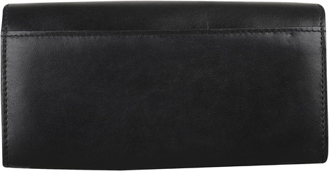 Ladies Purse, RFID Protected Women'S Wallet, Genuine Soft Real Leather Card Holder, Id Pocket Long Flap over Purse, Antitheft Security Wallet 370 Black Red