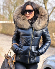 Winter Faux Fur Hood Puffer down Coat Lady Thick Quilted Padded Jacket Zip Parka