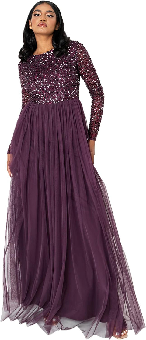 Women'S Maya Embellished Long Sleeve Maxi Dress Bridesmaid