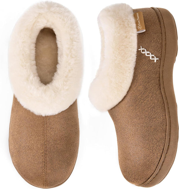 Women'S Micro Suede Fuzzy Plush Lined Slippers with Cozy Memory Foam