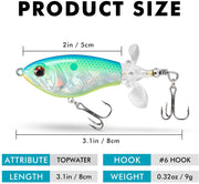 Topwater Fishing Lures with BKK Hooks, Plopper Floating Fishing Lures for Bass Catfish Pike Perch Swimbaits with Swivel Tail, Surface Bass Pike Pencil Fishing Lure for Freshwater or Saltwater