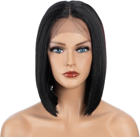 Short Bob Wigs Lace Front Wigs Highlight Synthetic Wig Natural Straight Short Black Wigs for Women (FF1B27)