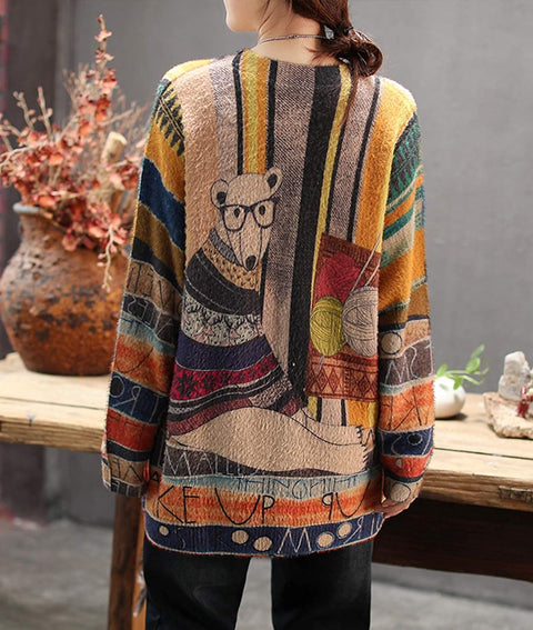 Women Long Sleeve Jumpers Oversized Graphic Knitted Sweater Crew Neck Loose Vintage Pullover Sweater Tops S01UK