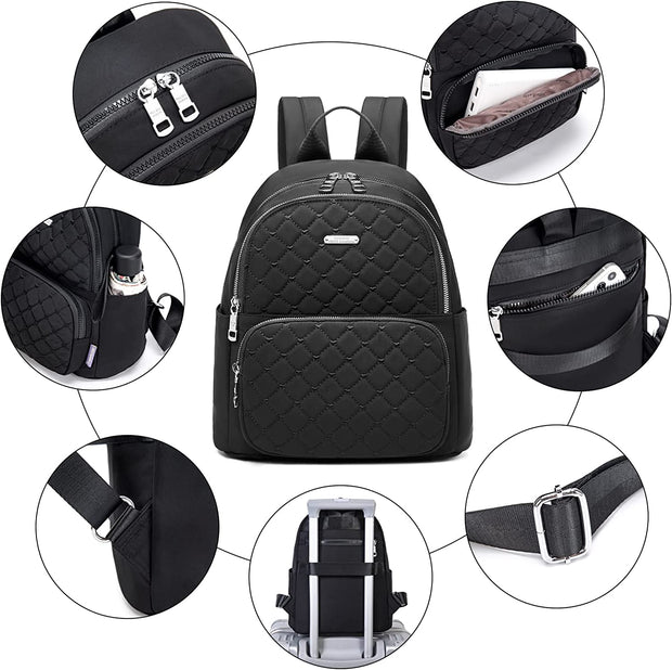 Backpack Womens Fashion Lightweight Ladies Backpack Nylon Casual Anti-Theft Shoulder School Bag Small Backpack Purse for Women Girls (New Black)