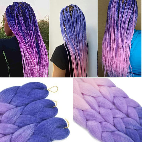 3 Tones Braiding Hair Extension 3 Pcs 24 Inch Ombre Braiding Hair Pretty Quality Synthetic Braid Hair Extensions Box Braids Hair for Women（Blue-Purple-Pink)