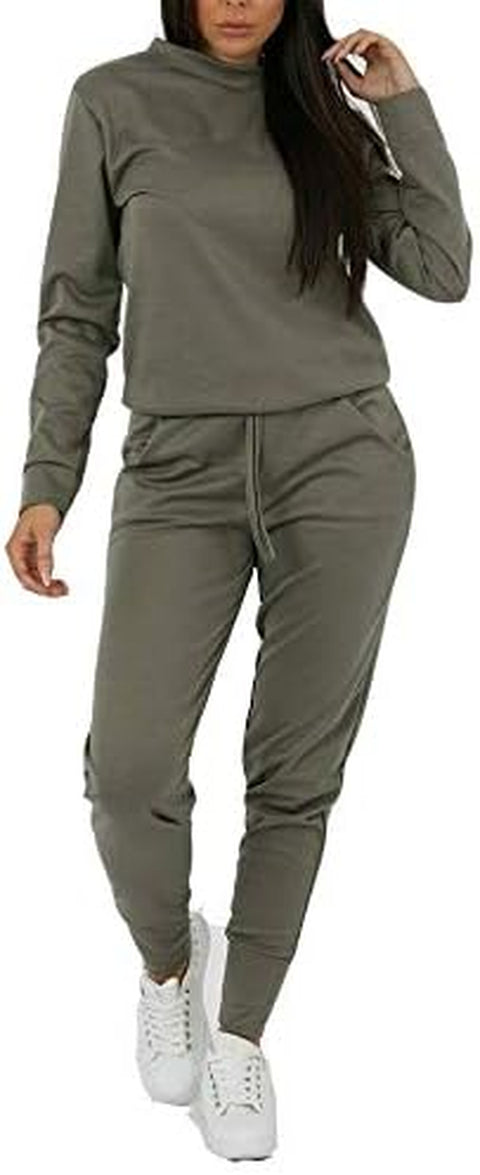 Womens Long Sleeve Loungewear Ladies Two Piece Co Ord Set Tracksuit plus Size Crew Neck Sweatshirt and Drawstring Baggy Jogger Pant