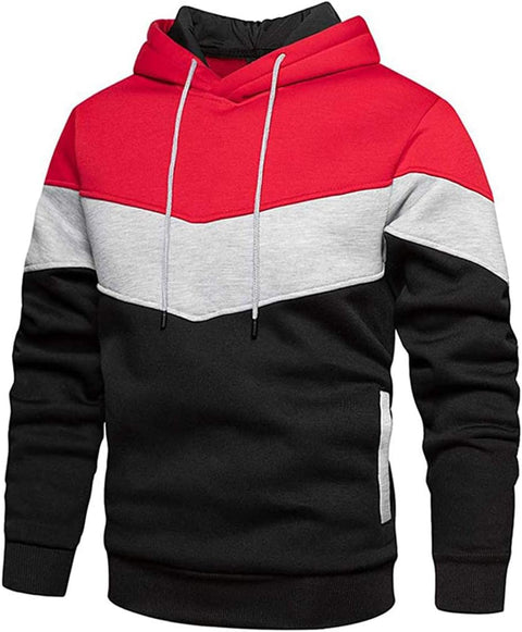 Mens Hoodie Pullover Color Block Sweatshirts Long Sleeve Hoody Drawstring Casual Tops with Pockets