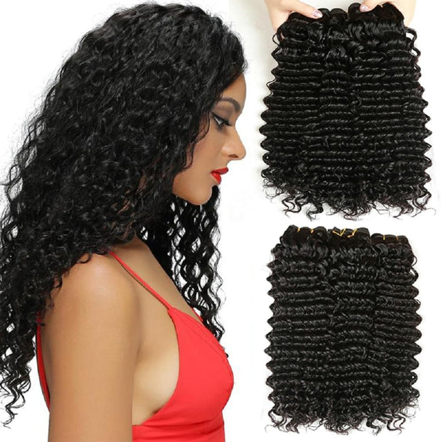 Deep Wave Human Hair Bundles Brazilian Virgin Hair Deep Curly Bundles Single Weave Bundles Human Hair Natural Black Color Can Be Dyed 1 Bundle 100G 16 Inch