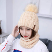 LCZTN Womens Pom Beanie Hat Scarf Set Girls Winter Ski Hat Slouchy Knit Cap with Fleece Lined