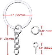 100Pcs Keychain Rings with Chain, Open Jump Rings and Screw Eye Pins for Crafts Charm Jewelry Making(1 Inch/25Mm)