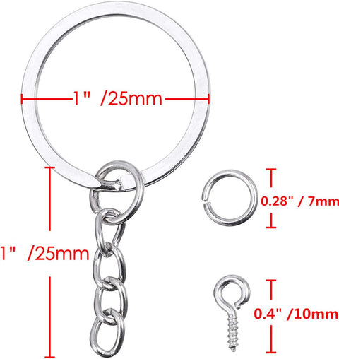 100Pcs Keychain Rings with Chain, Open Jump Rings and Screw Eye Pins for Crafts Charm Jewelry Making(1 Inch/25Mm)