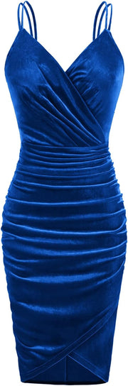 Women Sequined Velvet Spaghetti Dress V-Neck Bodycon Mini Wrapped Dance Party Cami Dress