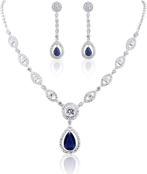 AAA Cubic Zirconia CZ Women'S Party Jewelry Set Fashion Earrings Pendant Necklace Silver Plated