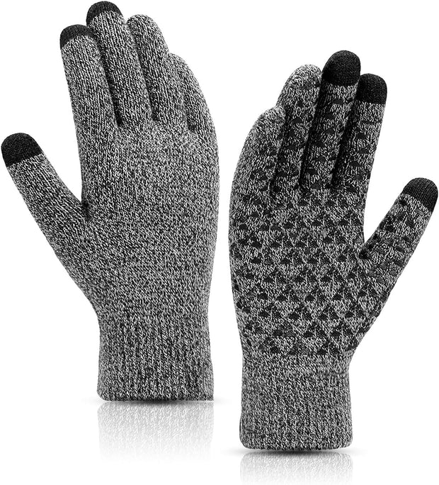 Winter Warm Gloves, Touchscreen Knitted Gloves, anti Slip Thermal Windproof Driving Running Cycling Gloves for Men Women