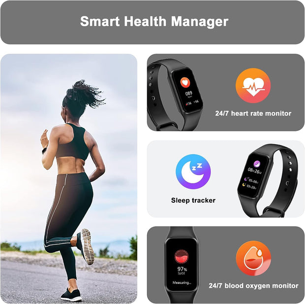 Smart Watch for Men Women, Fitness Tracker with Spo2 Heart Rate Sleep Monitor, IP68 Waterproof Activity Tracker with 24 Sports, Weather, Notification, Step Counter Watch for Ios Android