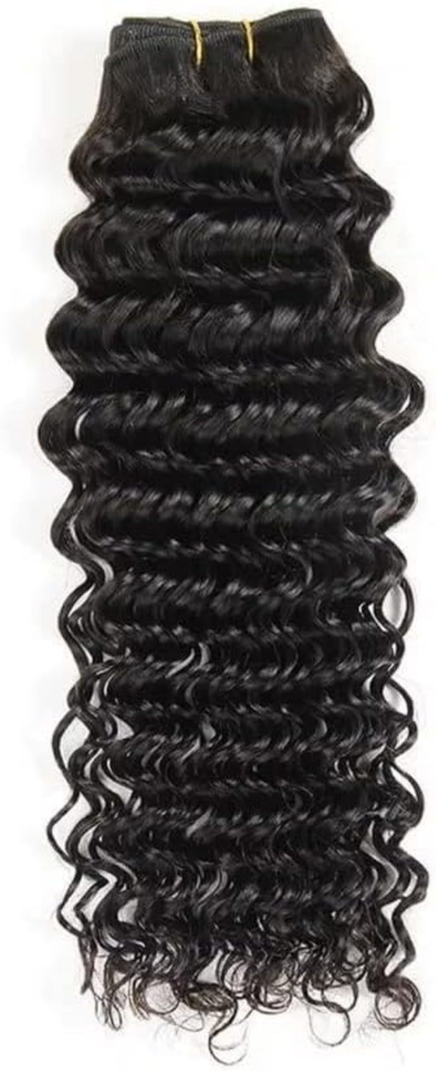 Deep Wave Human Hair Bundles Brazilian Virgin Hair Deep Curly Bundles Single Weave Bundles Human Hair Natural Black Color Can Be Dyed 1 Bundle 100G 16 Inch