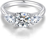 Silver Ring for Women, 925 Sterling Silver Pear and round Cut White Cubic Zirconia Engagement Ring for Girls K 1/2-T 1/2