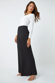 Wide Leg Trousers for Women UK Ladies Palazzo Pants Evening Jersey Elasticated High Waist Smart Flared Culotte Office Work Going Out Loose Crepe Bottoms