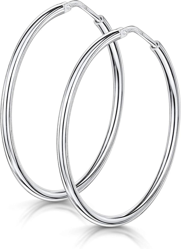 ® 925 Sterling Silver Fine Circle Hinged Hoops - round Creole Sleeper Earrings Diameter Size: 7 10 15 20 25 35 45 55 Mm