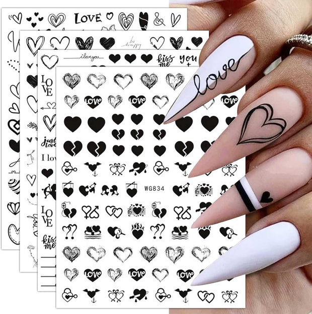 8 Sheets Valentines Day Nail Art Stickers Decals  Self Adhesive Red Heart Love Kiss Lip Rose Flower Pattern DIY Design Nail Decoration for Women Girls…