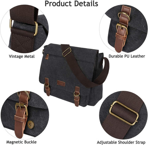 Men'S Messenger Bag Crossbody Shoulder 15.6 Inch Laptop Vintage Canvas Briefcase Satchel for Work School Traveling Daily Use Multiple Pocket