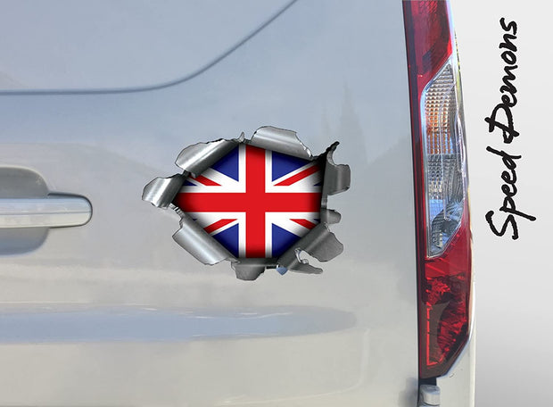 SPEED DEMONS PRIDE BURST RIP TORN TEAR STICKER GRAPHIC SELF ADHESIVE for ANY SURFACE INCLUDING LAPTOPS and CARS - UNION JACK FLAG