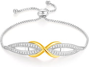 Infinity Bracelet for Womens, Silver Infinity Bracelets Bangles for Women Rose/Yellow Gold Bracelets Ladies Bracelets Birthday Mother'S Day Gifts for Women/Mum/Wife