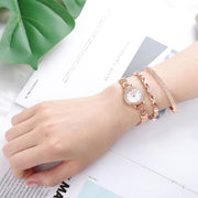 Clastyle Watch and Bracelet Set for Women Rhinestone Slim Ladies Wrist Watch Set Mother of Pearl Ladies Bangle Watches Jewellery and Watches Gift Set