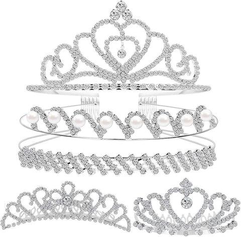 Set of 5 Crystal Headband,  Rhinestone Headbands for Women Hair Jewelry Wedding Headband Crown Party Tiaras-Silver