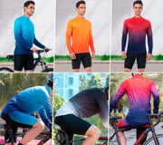 Cycling Jersey Mens Bike Shirt Long Sleeve Cycle Top with Pockets Gradient Color Series